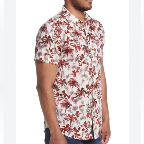 Ross & Gunn Italian 100% Cotton Hawaiian Print Short Sleeve Button-up Shirt - Picture 7 of 14